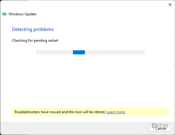 Screenshot of the Windows Update troubleshooter running