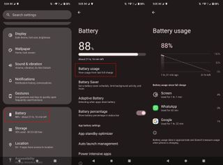 Battery usage settings for an Android phone