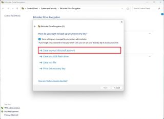 Save BitLocker to Microsoft account