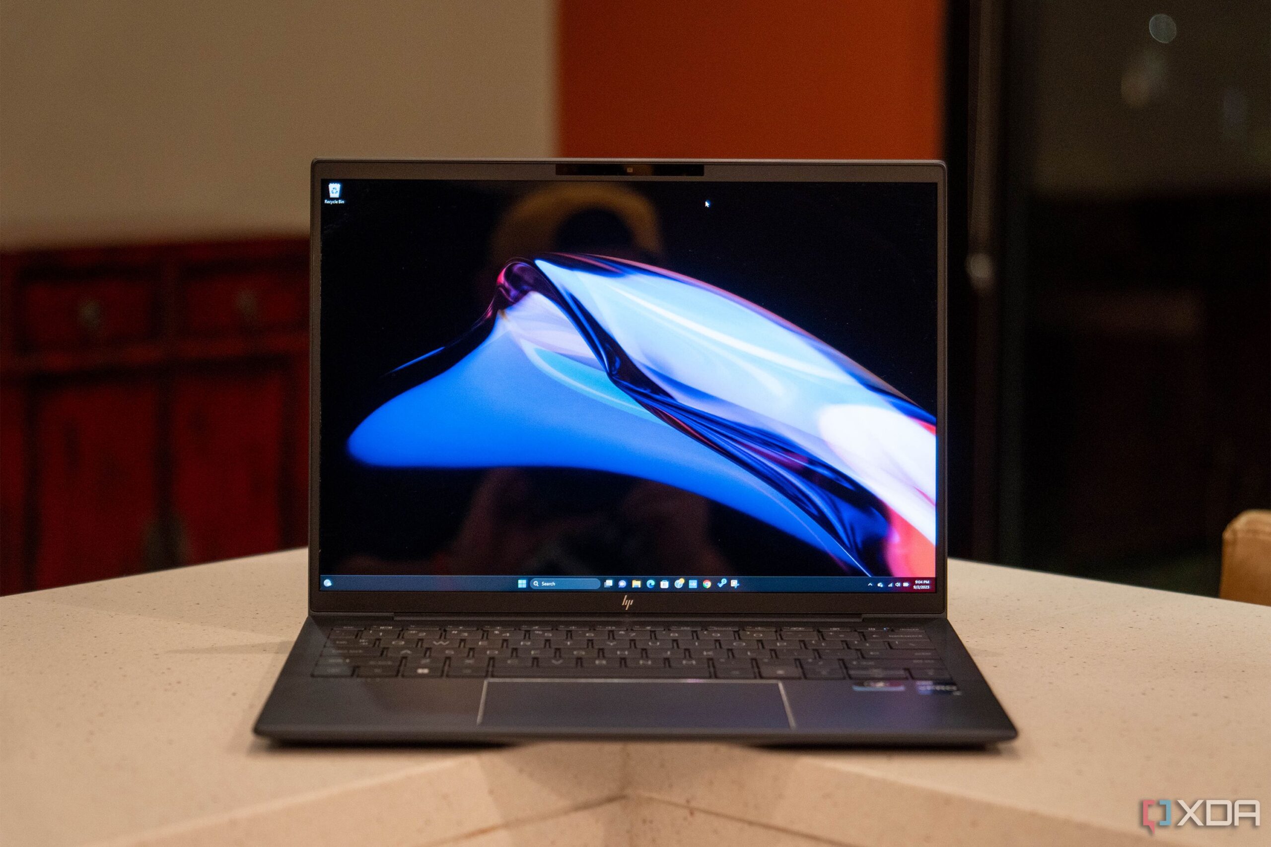 Laptop on white counter