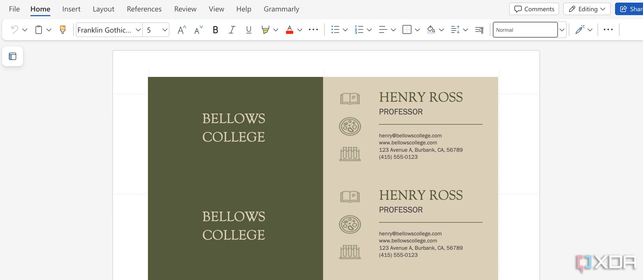 Design a business card in Word