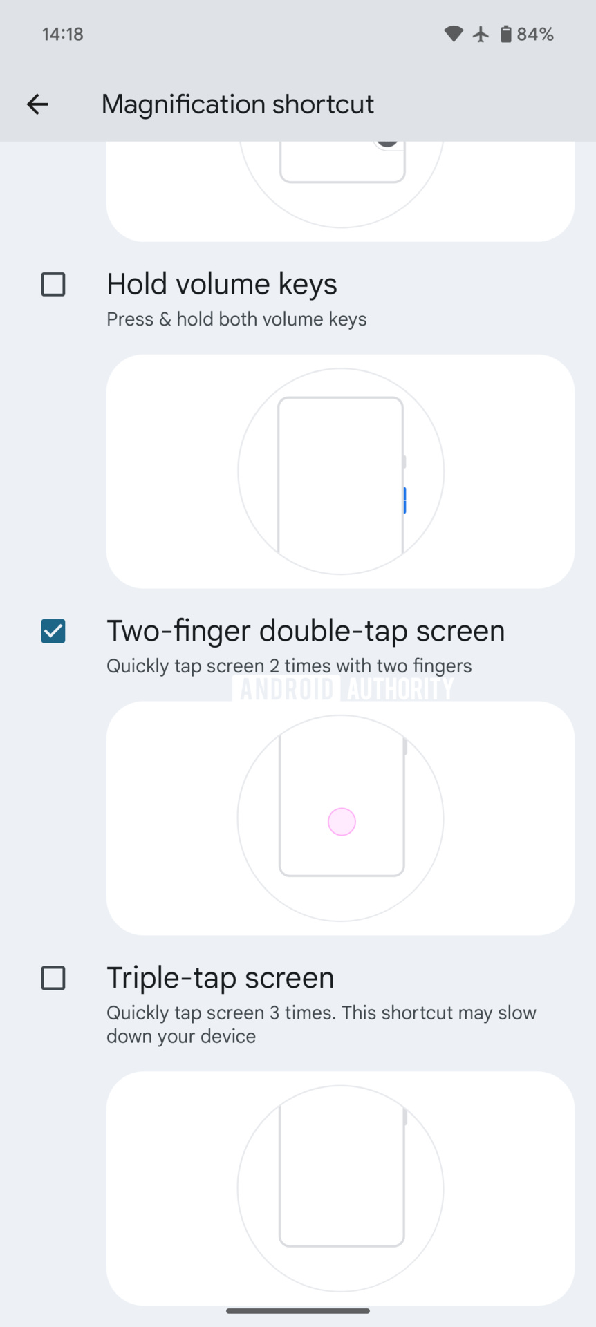 Android 15 triple tap screen one finger magnification