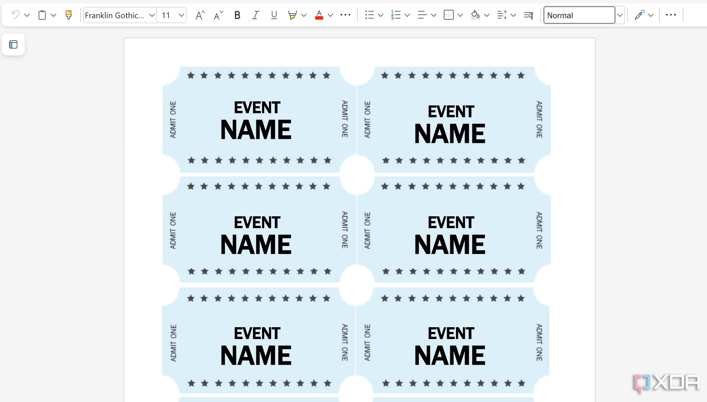 Create concert tickets in Word