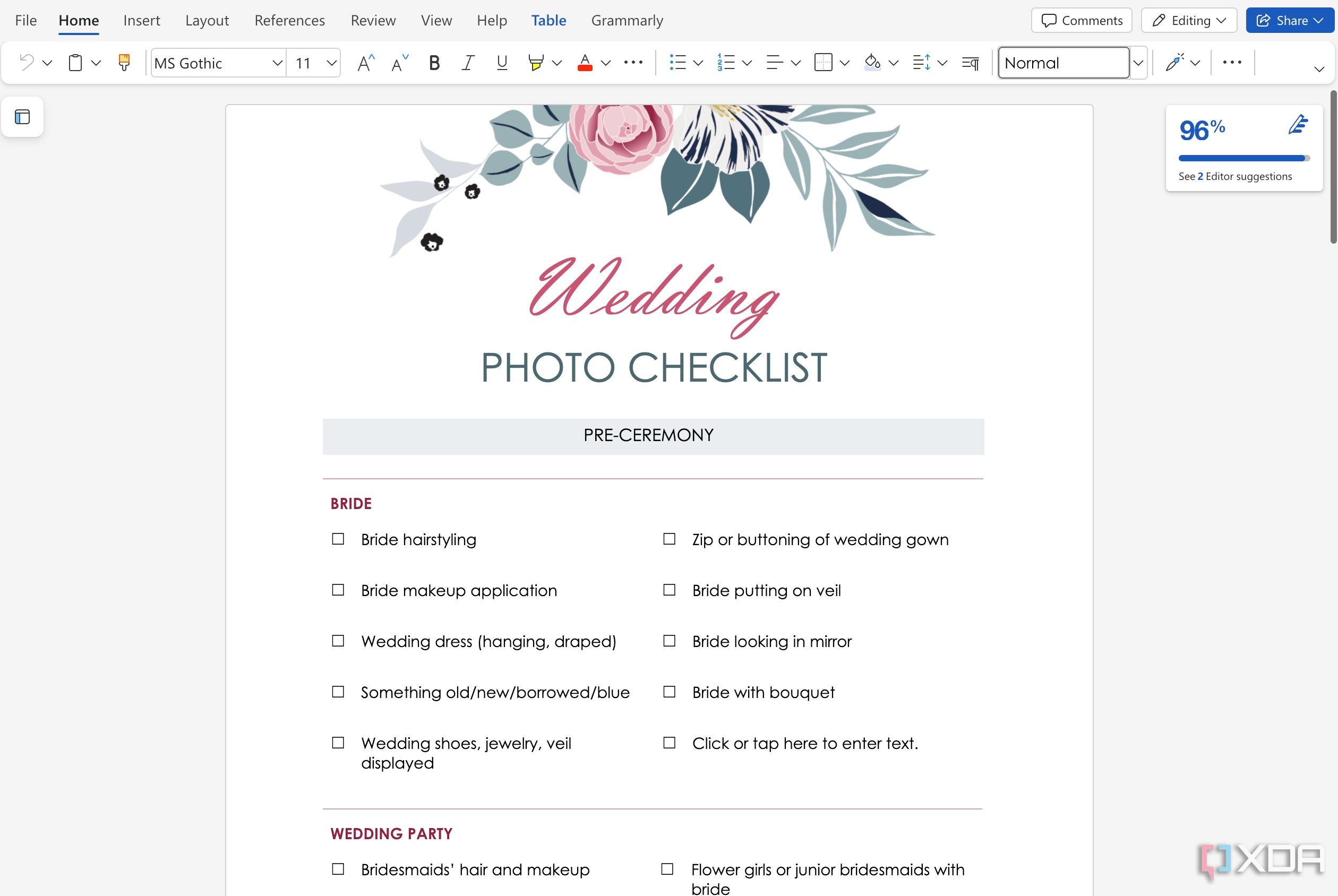 Create an event checklist in Word