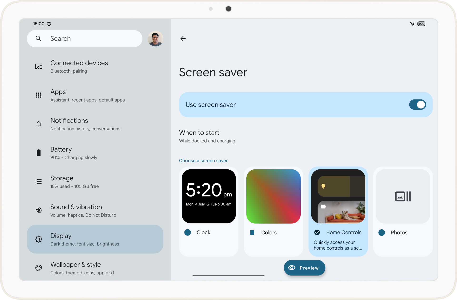 Android 15 home controls screen saver on tablet 1