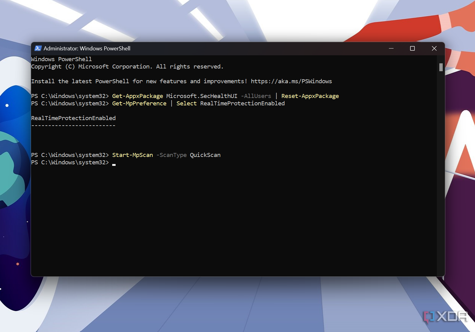 Screenshot showing PowerShell commands