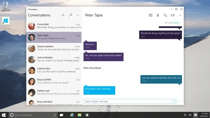 Windows 10 Messaging app with SKype