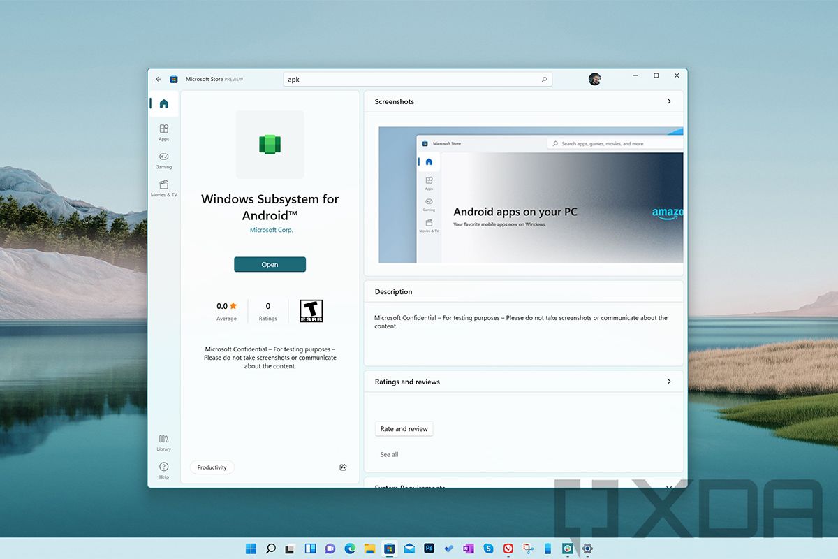 Microsoft Store displaying Windows Subsystem for Android