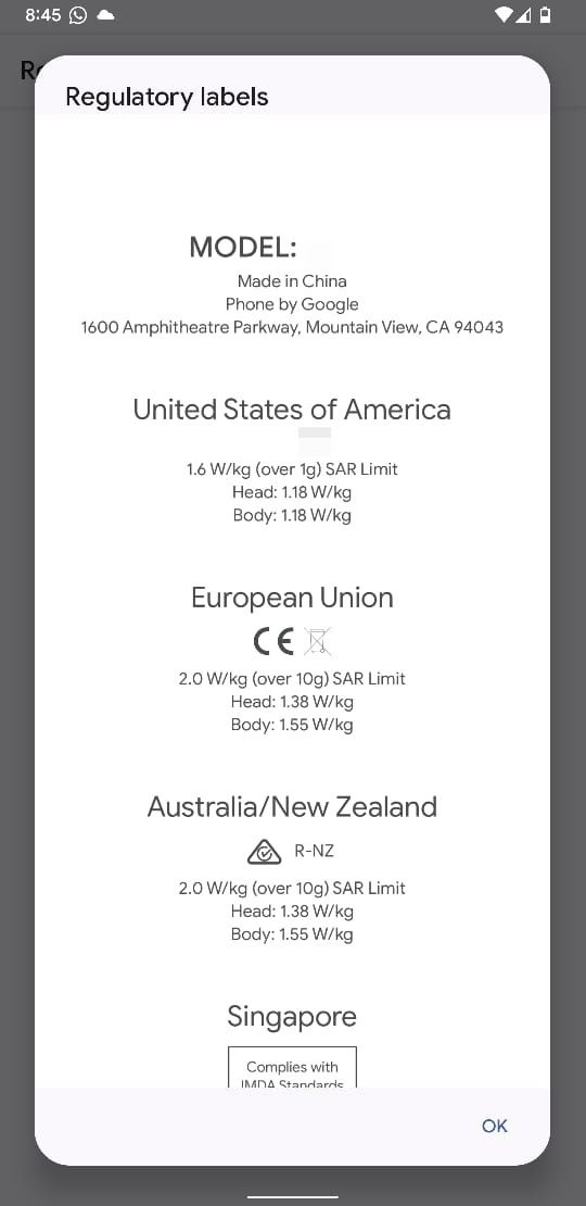 Android SAR value display page