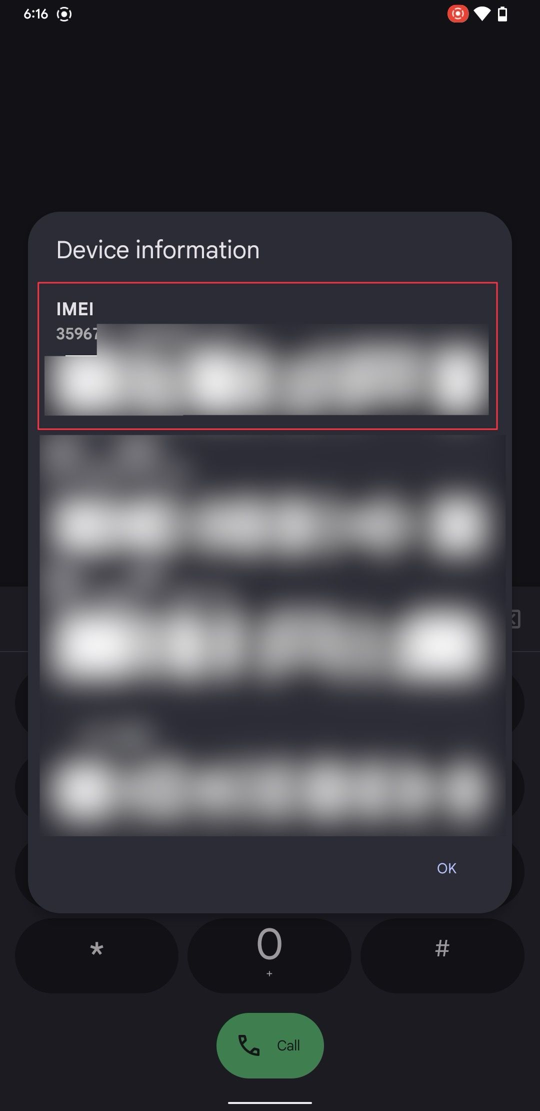 IMEI code checked with secret short code