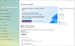 Windows Update upgrade to Windows 11 notification