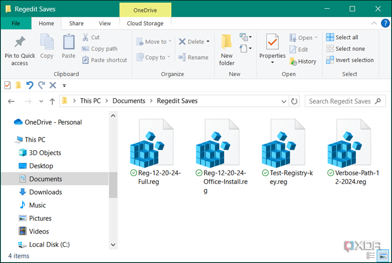 showing back up registry saves to directory in Windows