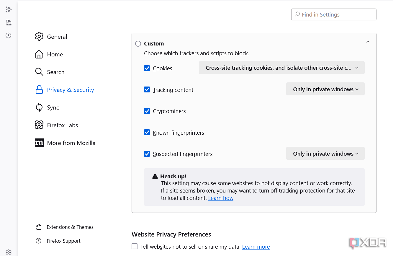 Firefox Shield custom setting