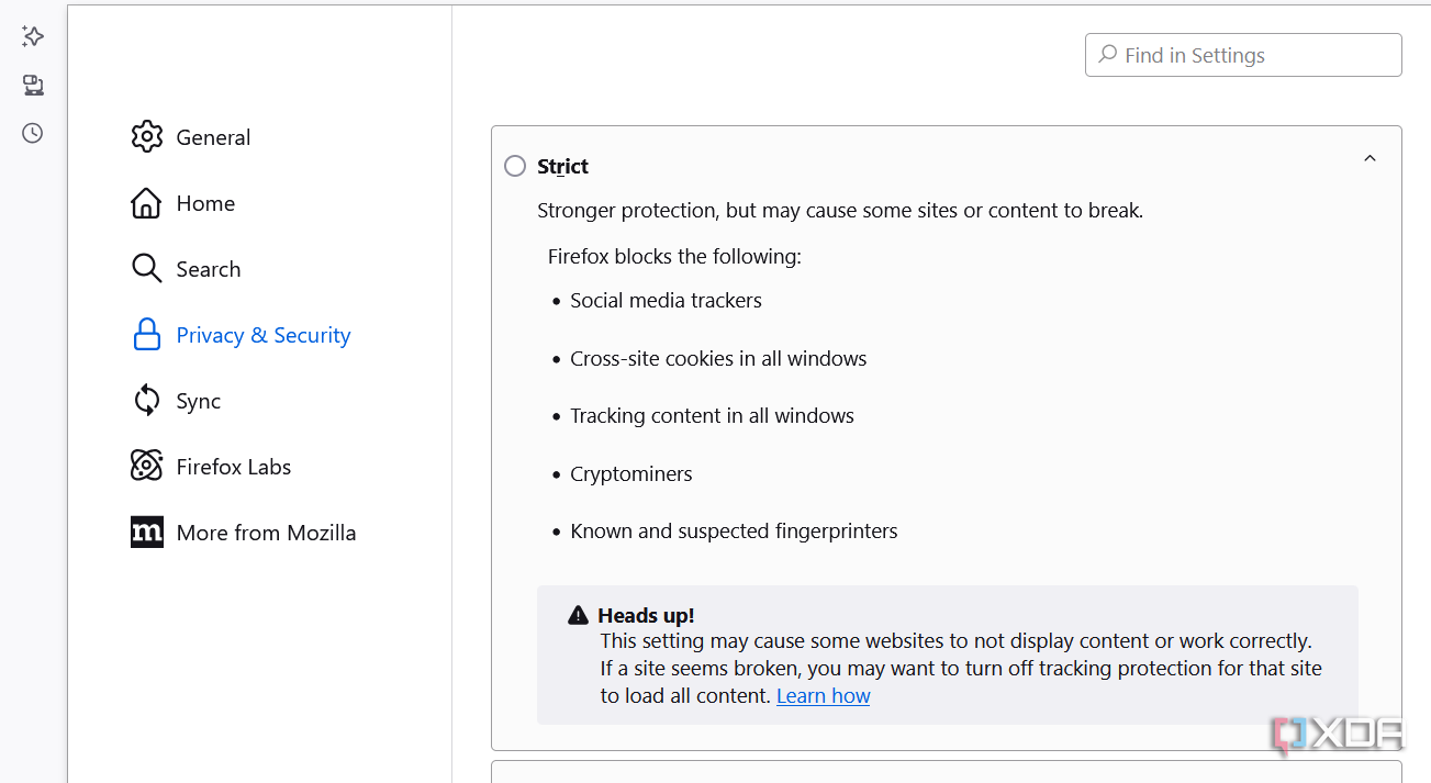 Firefox Shield strict setting