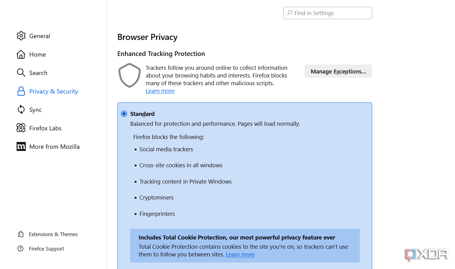 Firefox Shield standard setting