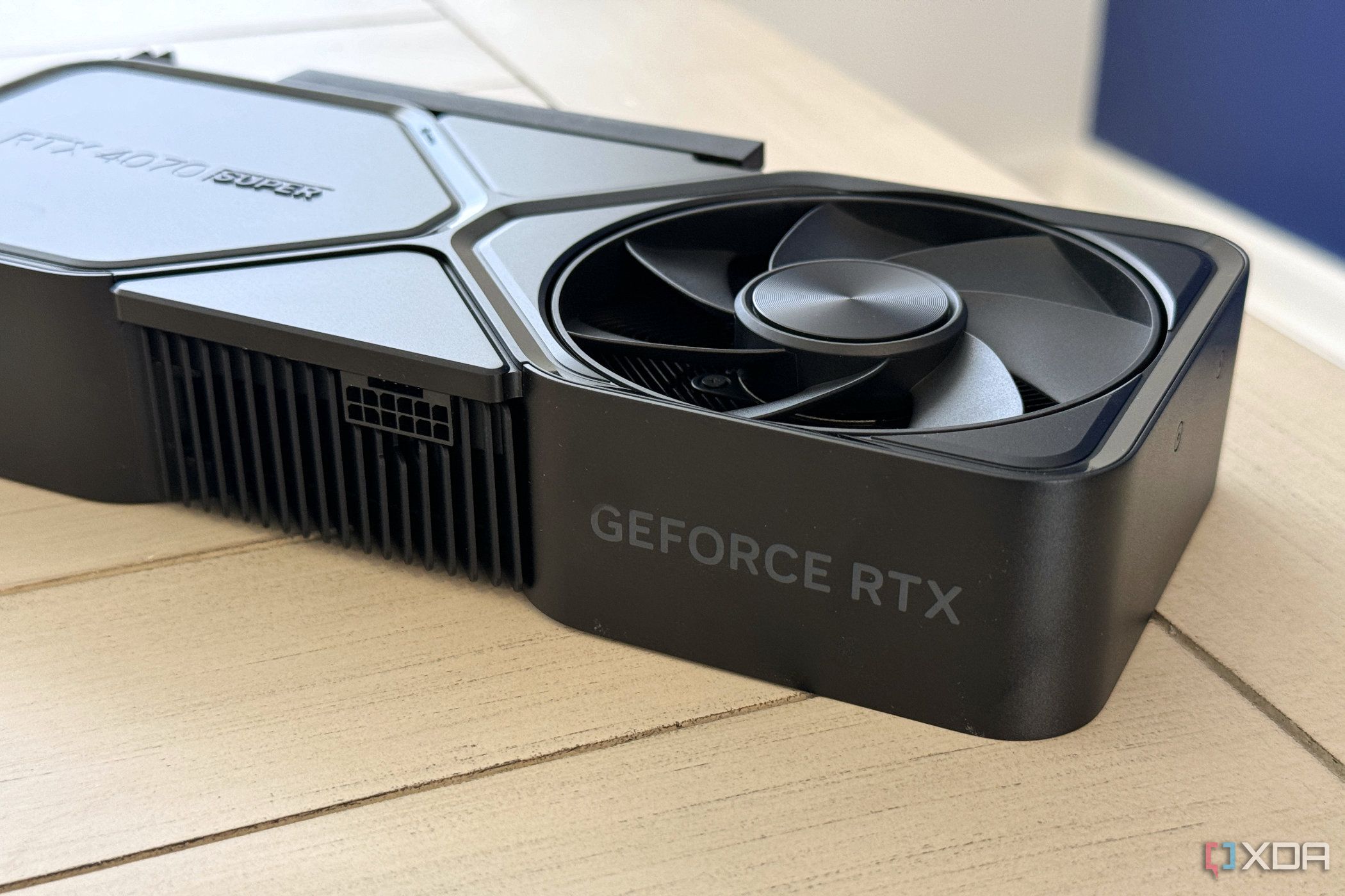 nvidia geforce rtx 4070 super founders edition with power socket seen from an angle