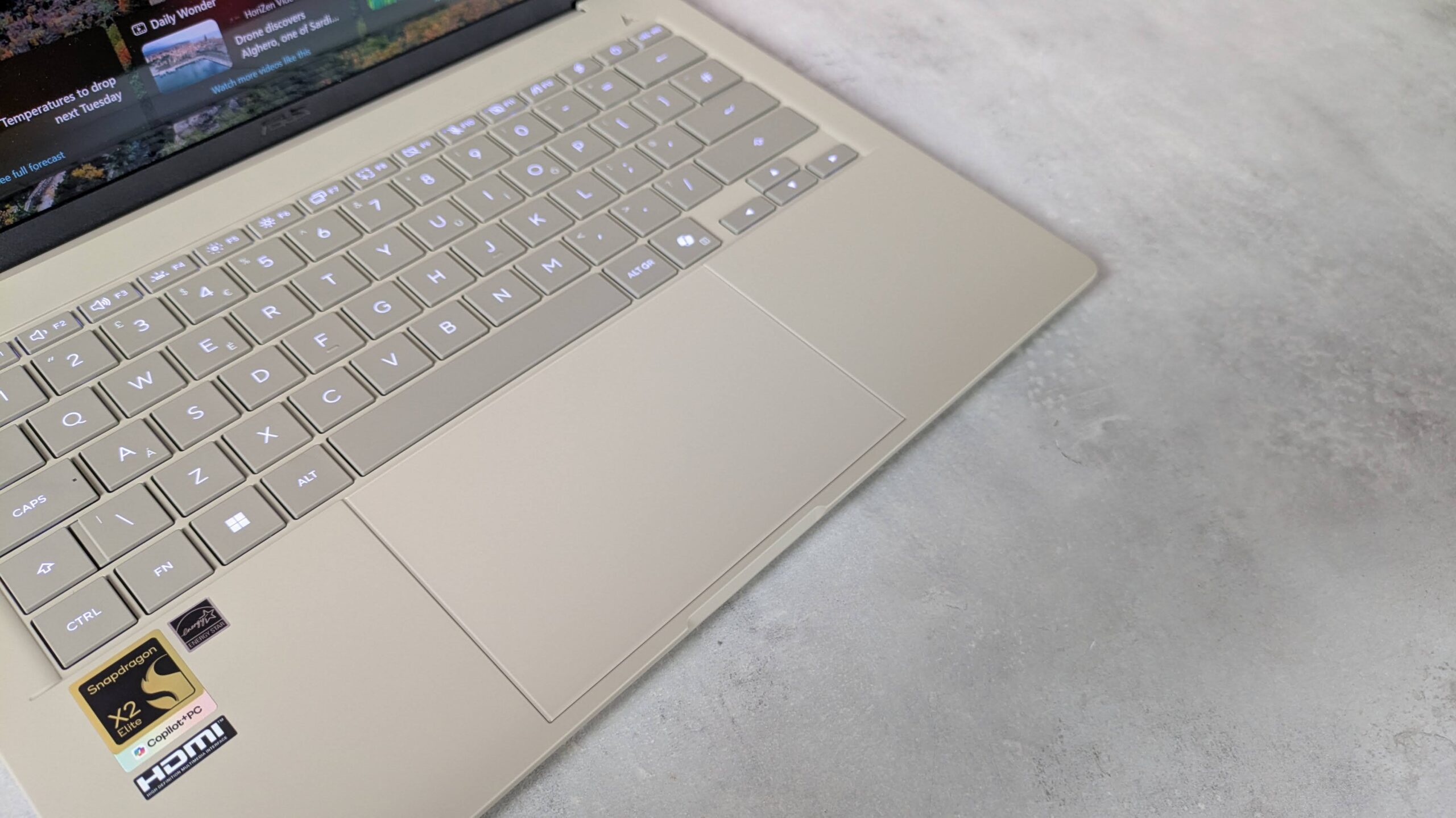 Close-up of touchpad on Asus laptop